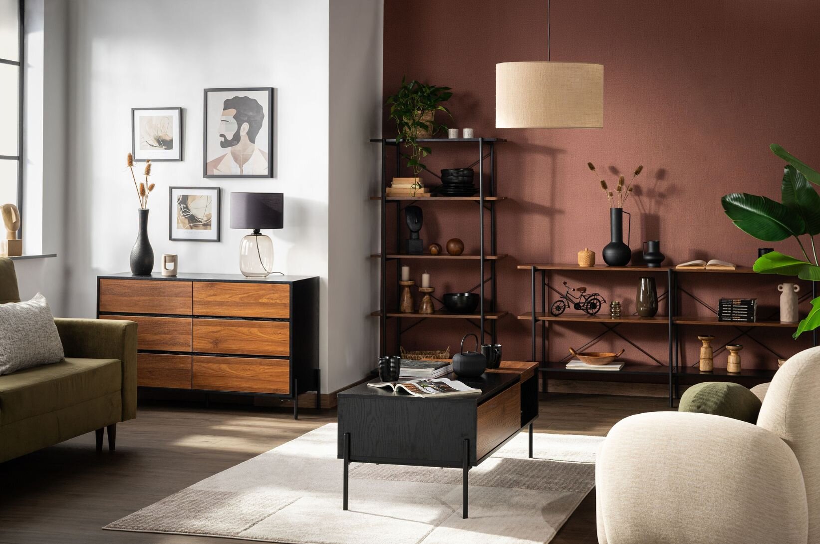 Moderní obývací pokoj s nábytkem z kolekce TUMILLO. 