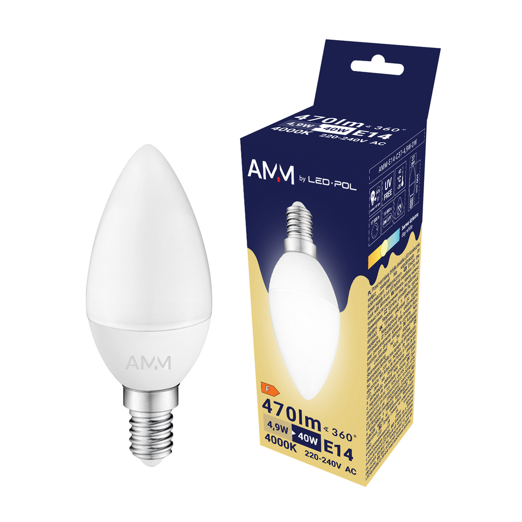 LED žárovka E14 4,9W neutrální AMM-E14-C37-4,9W-DW