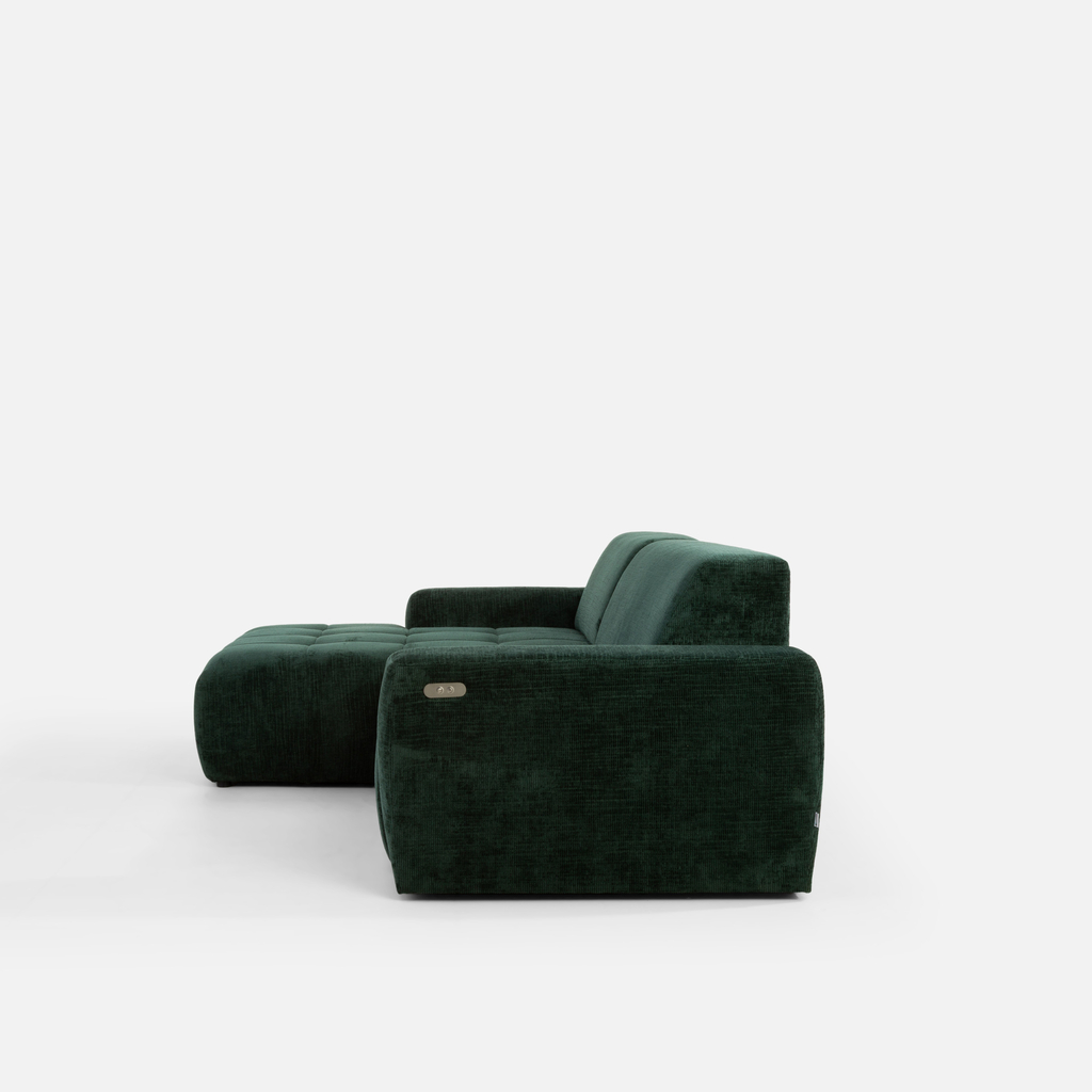 Rohová sedačka s elektrickým nastavením sedáku SAVINON S lahvově zelená pravá