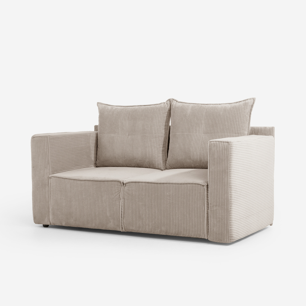 Manšestrová dvoumístná rozkládací pohovka béžová LUSO pravá