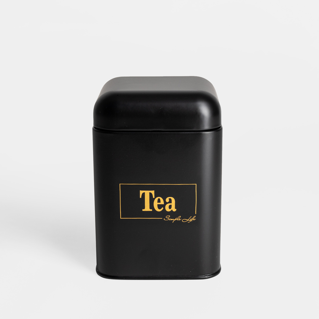 Plechová dóza do kuchyně černá TEA 19 cm