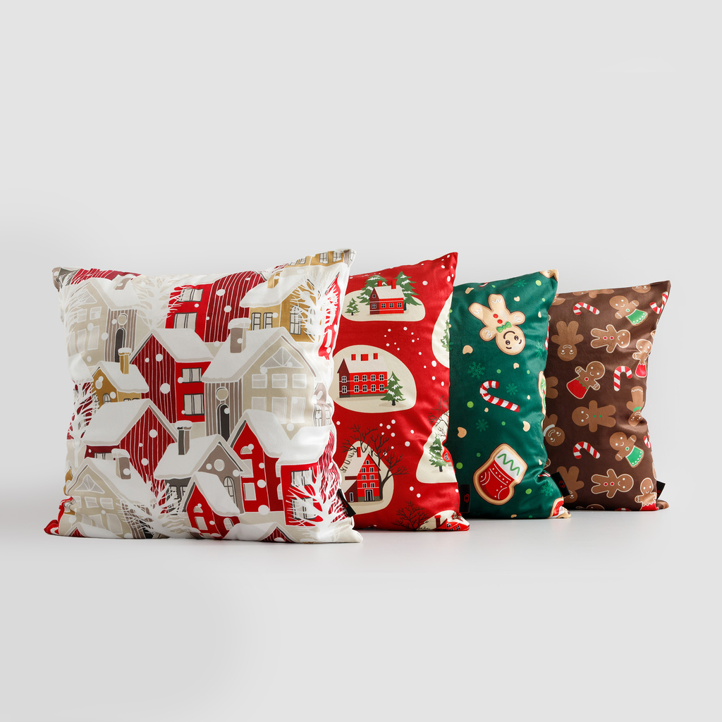 Povlak na polštář s vánočními domky GINGER 45x45 cm