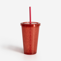 Plastový kelímek s brčkem červený 500 ml