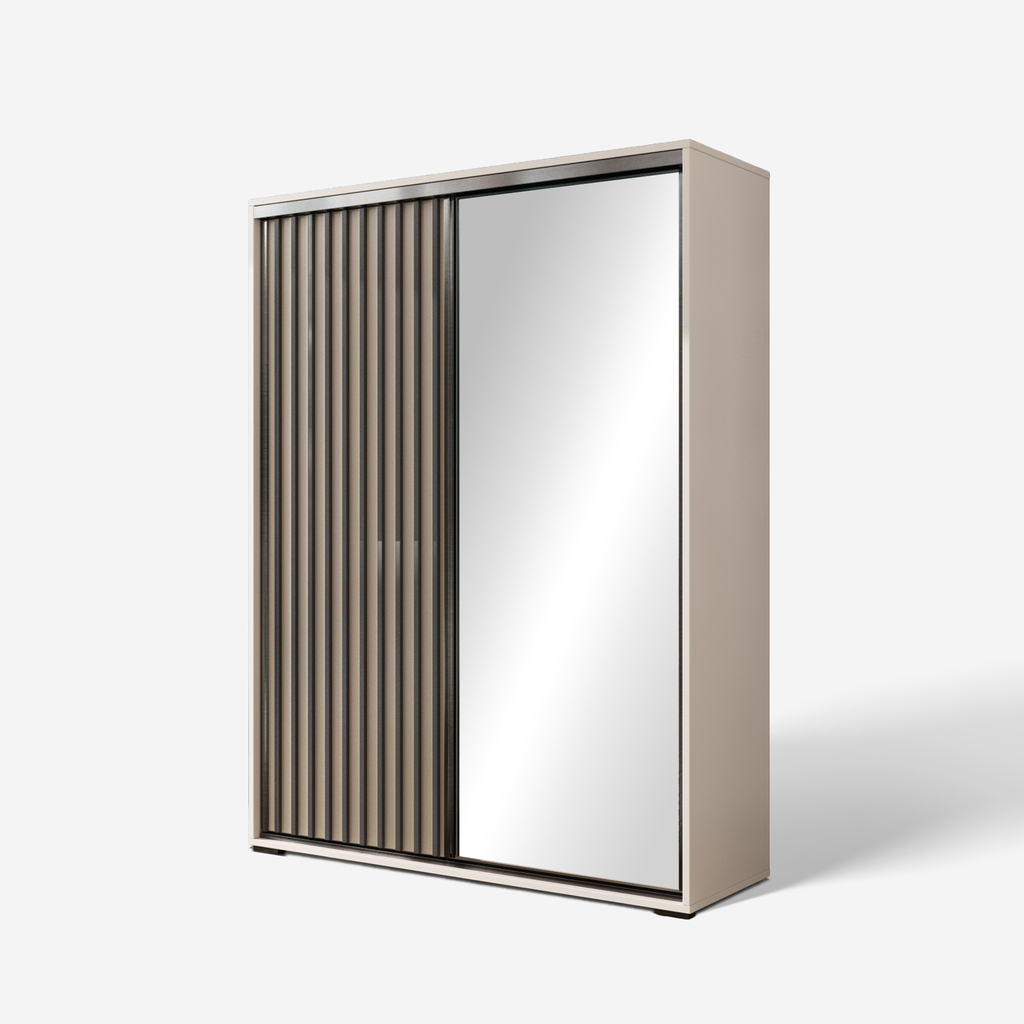 Šatní skříň s posuvnými dveřmí, zrcadlem a lamelami KOS 150 cm