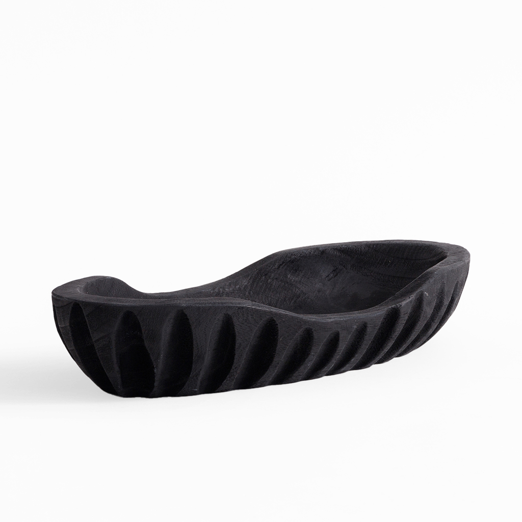 Černý drážkovaný dekorativní tác 32 cm