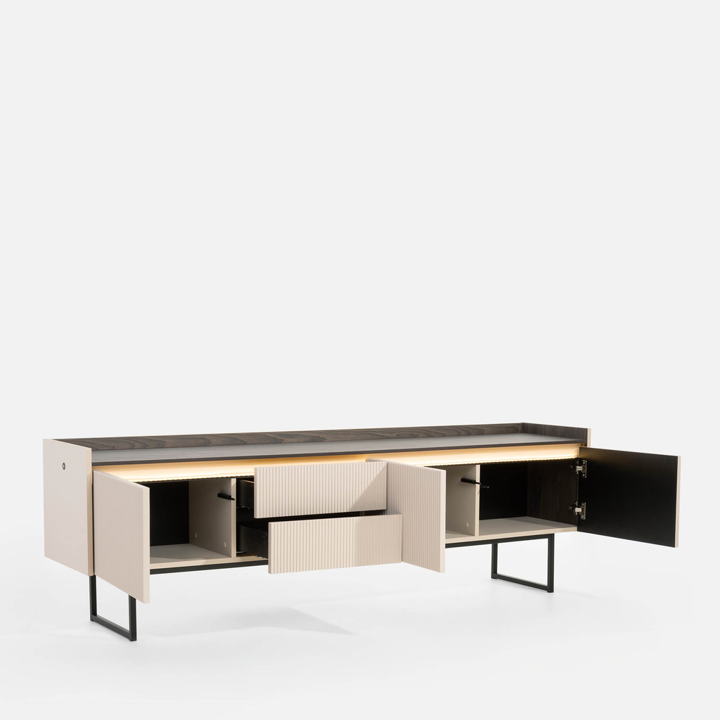 Drážkovaný TV stolek s osvětlením LAGO 192 cm