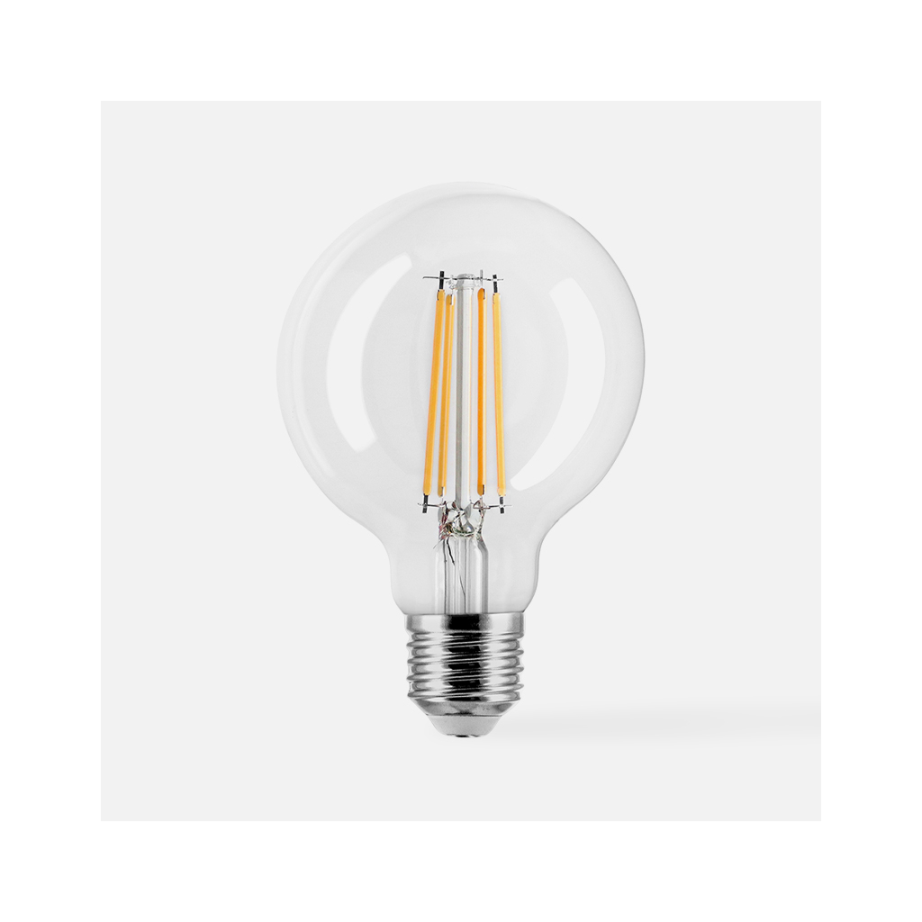 LED žárovka teplá barva ORO-CLARO-E27-G80-8W-WW