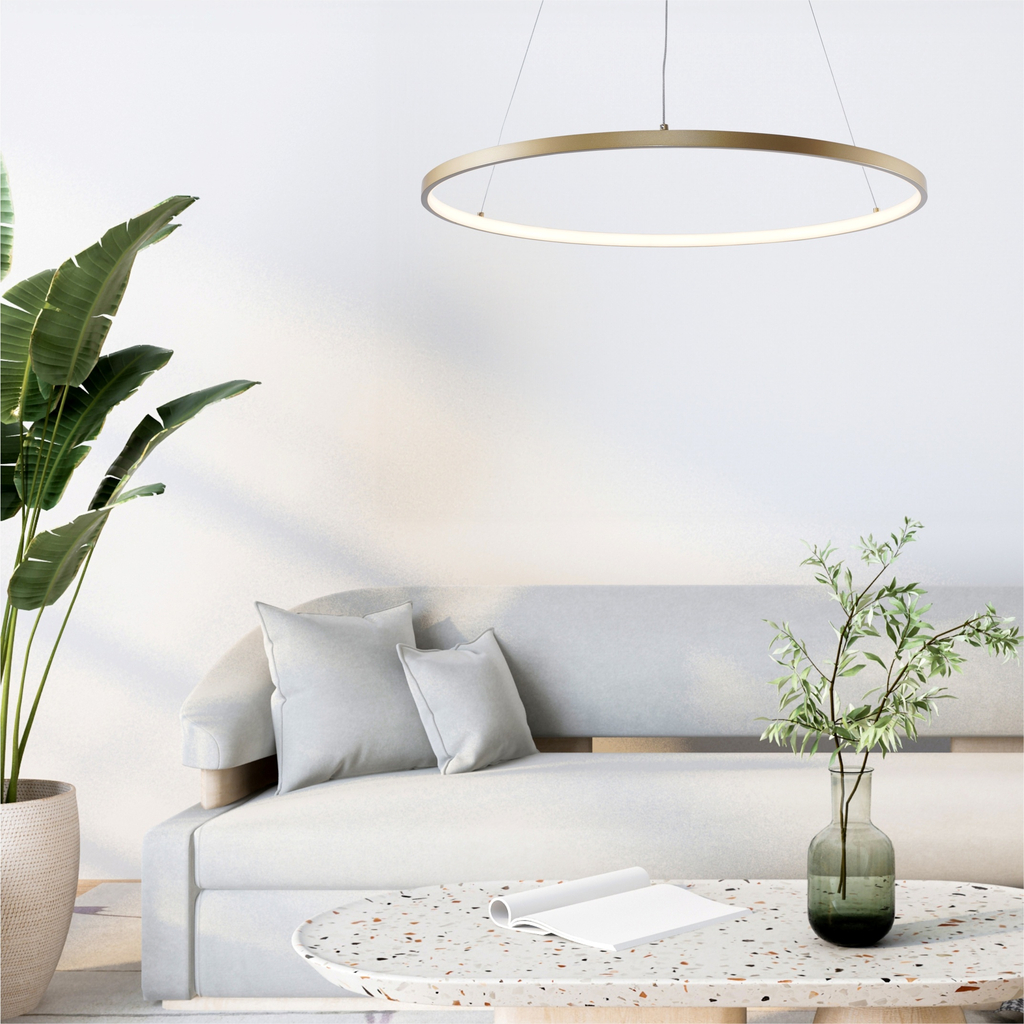 Zlaté závěsné LED svítidlo prstenec BRENO 60 cm
