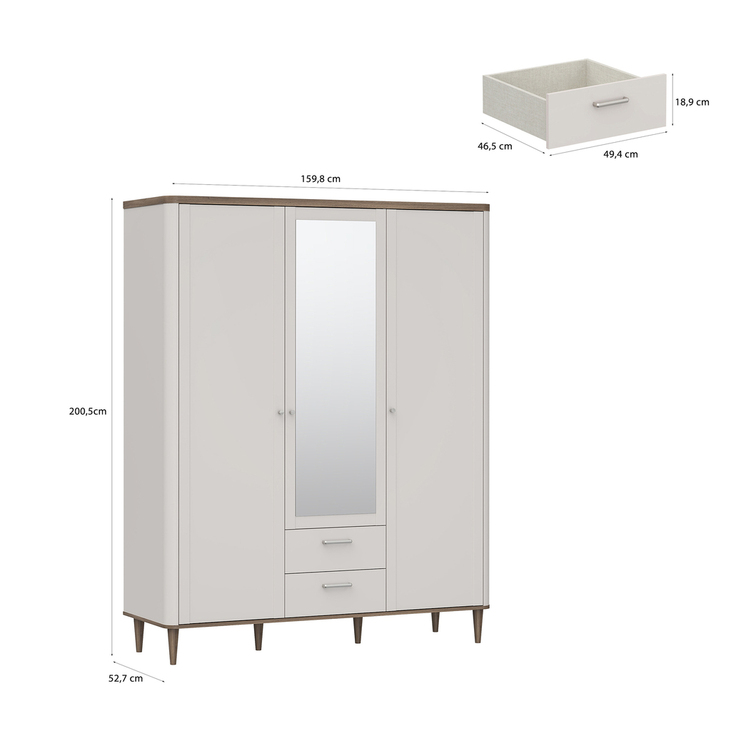 Šatní skříň 3-dveřová se zrcadlem LACETTI