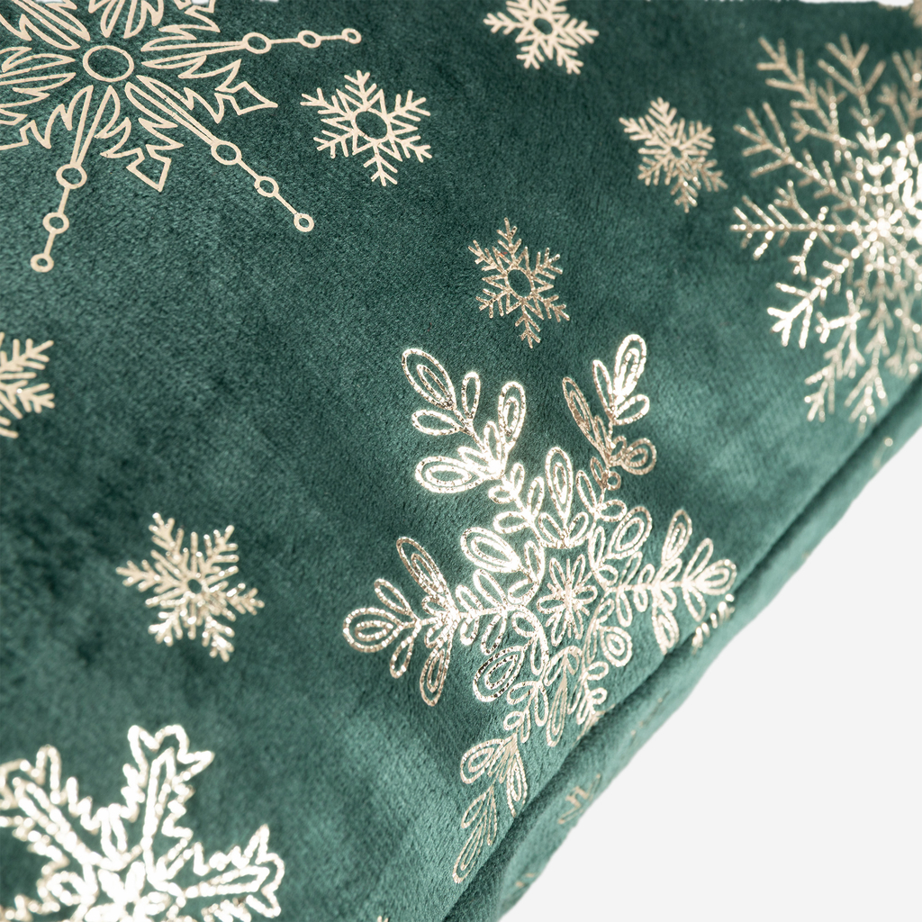 Dekorační polštář se sněhovými vločkami CELEBRI zelený 45x45 cm