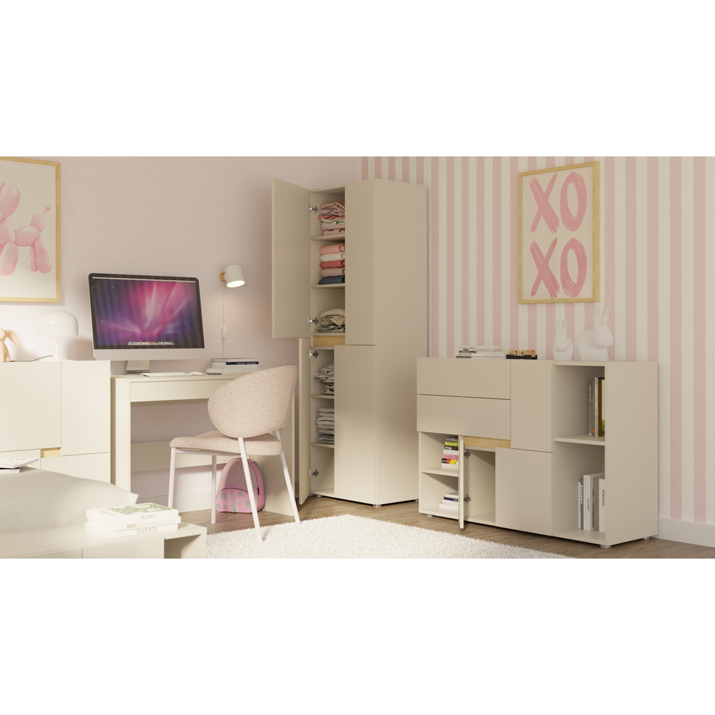 Čtyřdveřová šatní skříň LENS 60 cm kašmír/dub cremona.