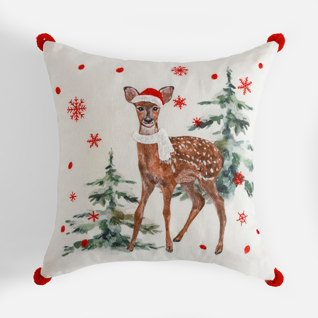 Vánoční povlak na polštář RETRO SRNKA bílý 45x45 cm