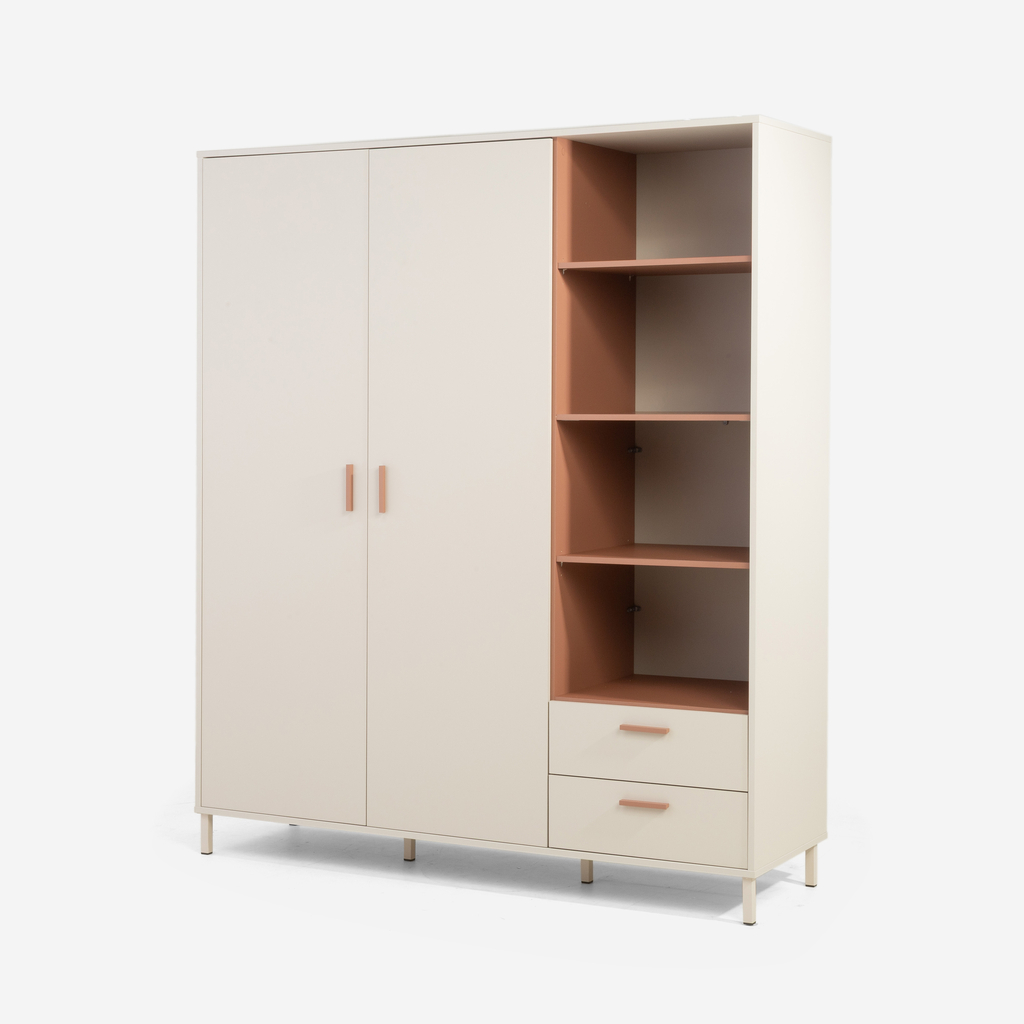 Vysoká šatní skříň se zásuvkami písková barva MILLES