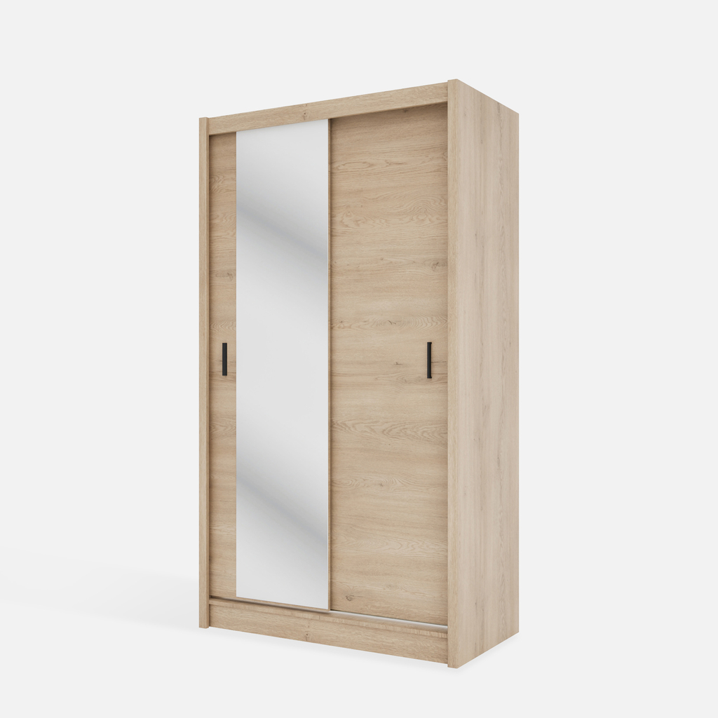 Zrcadlová šatní skříň s posuvnými dveřmi INES 120 cm dub cremona