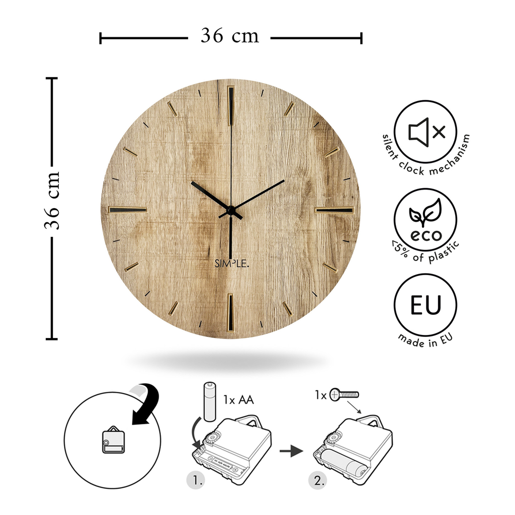 Skandinávské kuchyňské 3D hodiny ADAM 36 cm