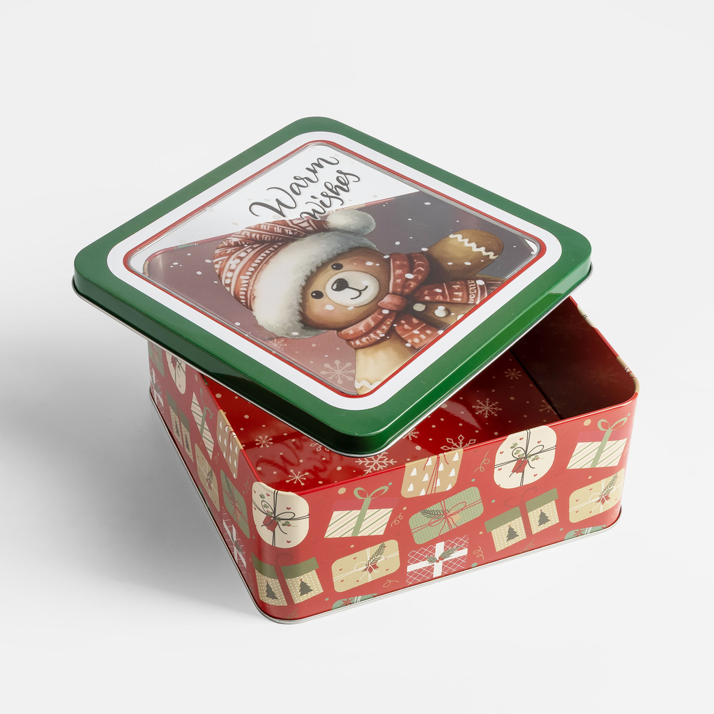 Plechová dóza čtvercová 19x19x8,5 cm MIX