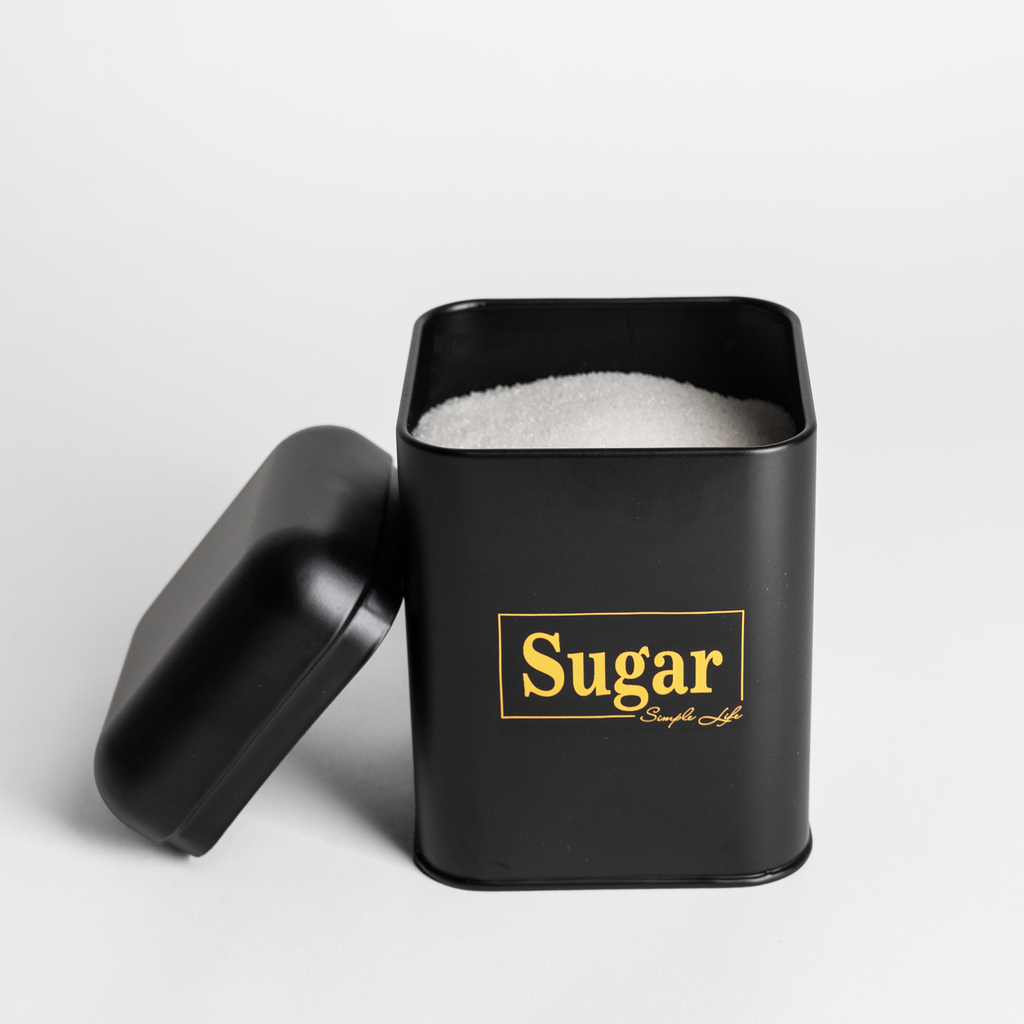 Plechová dóza do kuchyně černá SUGAR 19 cm