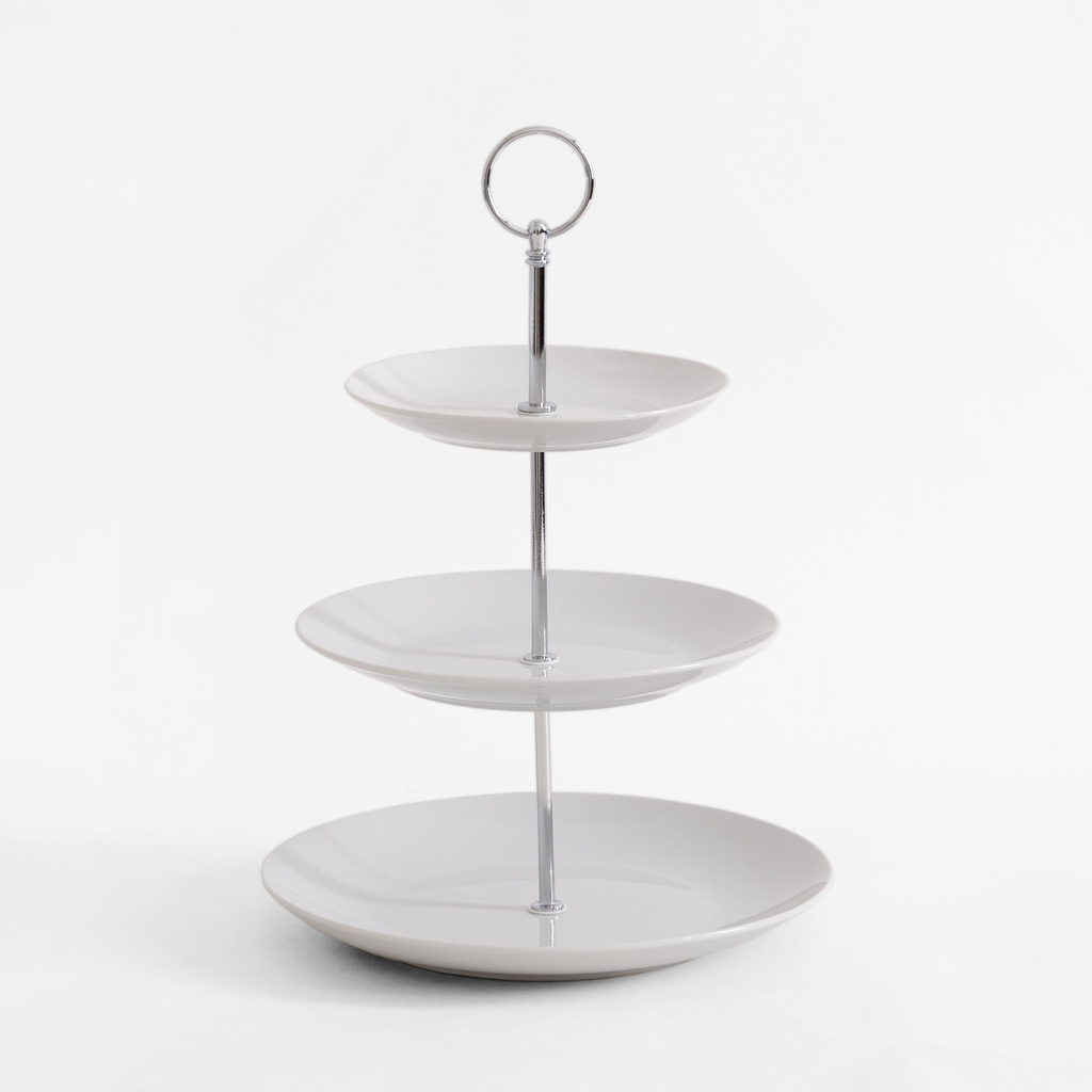 Porcelánový třípatrový podnos 35 cm bílý