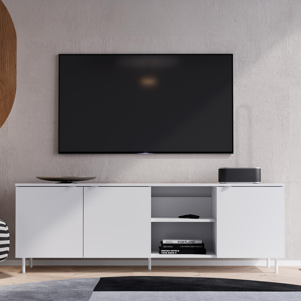 Bílý TV stolek na kovových nožkách MILA