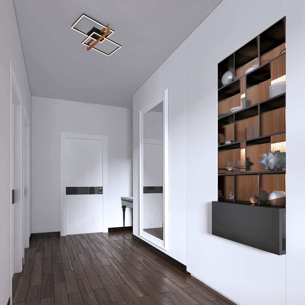 Černo-dřevěné obdélníkové stropní svítidlo LED 2 rámy FRAME 50,5 cm