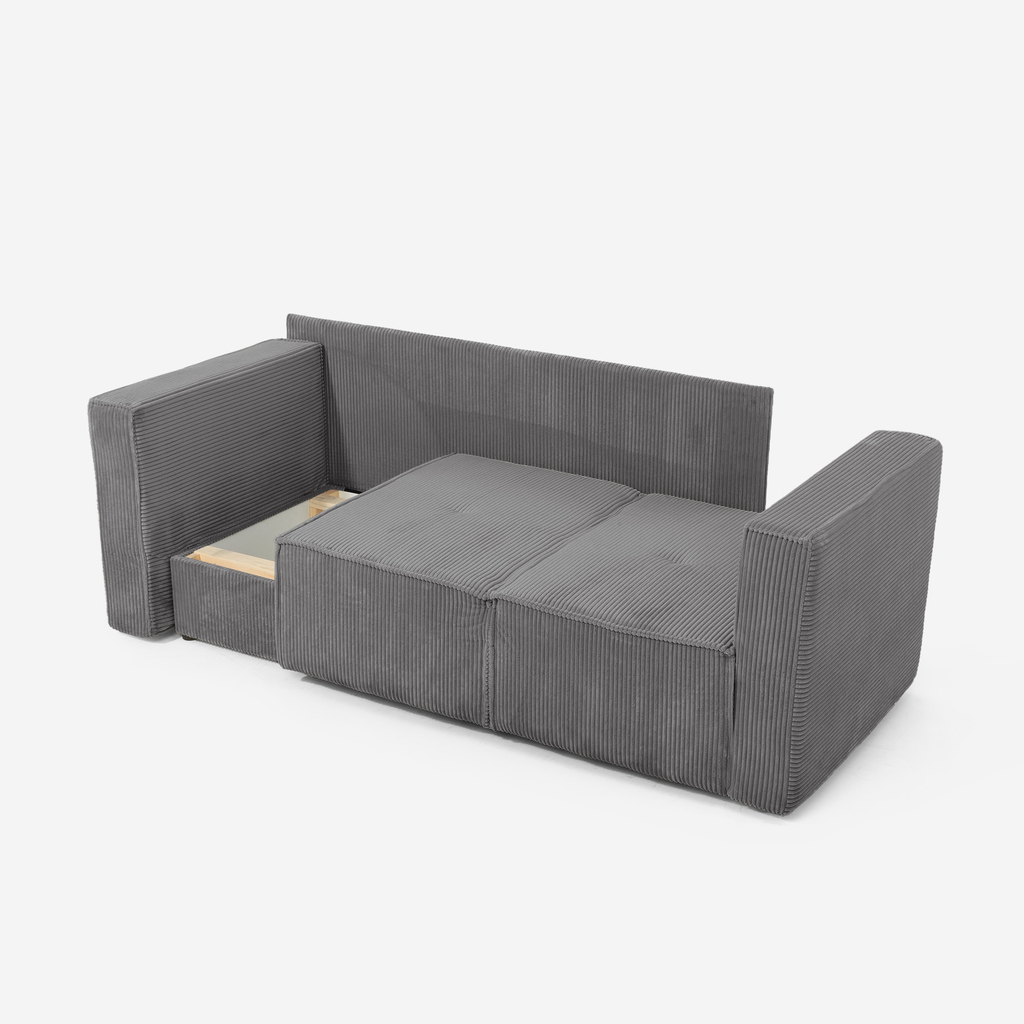 Manšestrová dvoumístná rozkládací pohovka šedá LUSO levá