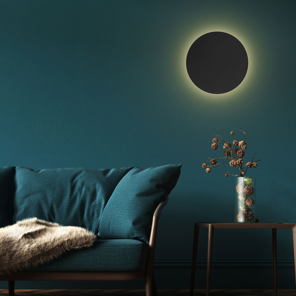 Nástěnné minimalistické kulaté černé svítidlo LUNA NEW 40 cm