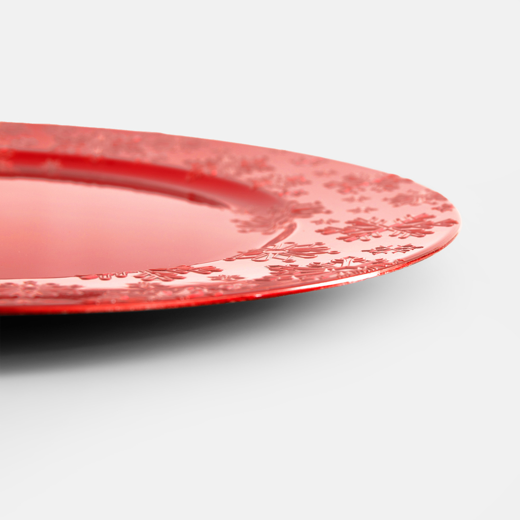 Dekorační talíř podtalíř červený se sněhovými vločkami 33 cm