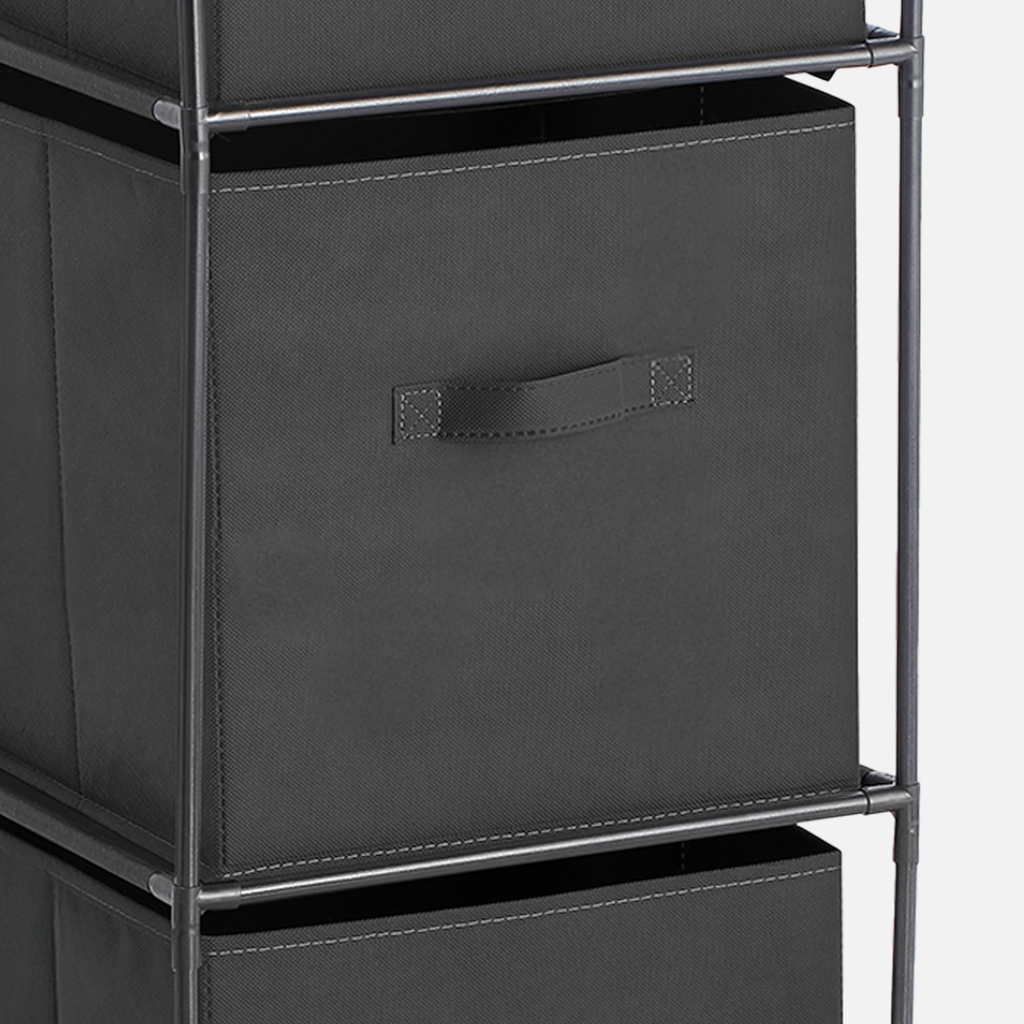 Regál se 3 látkovými koši, černý