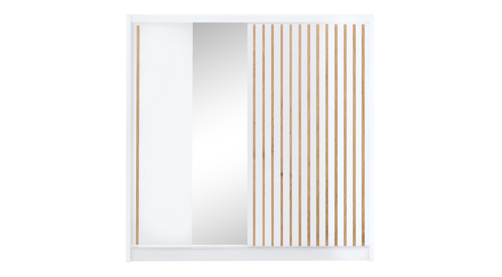 Bílá šatní skříň s lamelami a zrcadlem LAMELLO