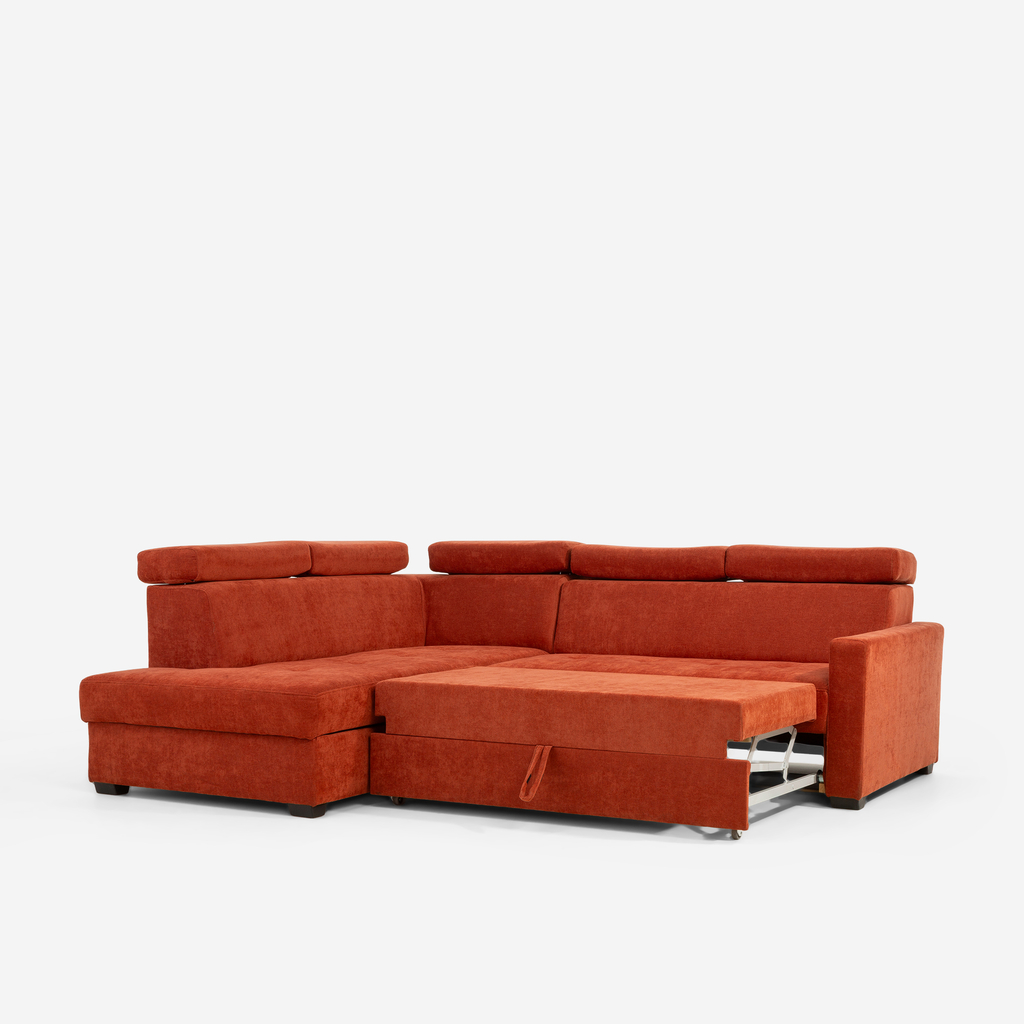 Cihlová rozkládací rohová sedací souprava FEN 5P levá