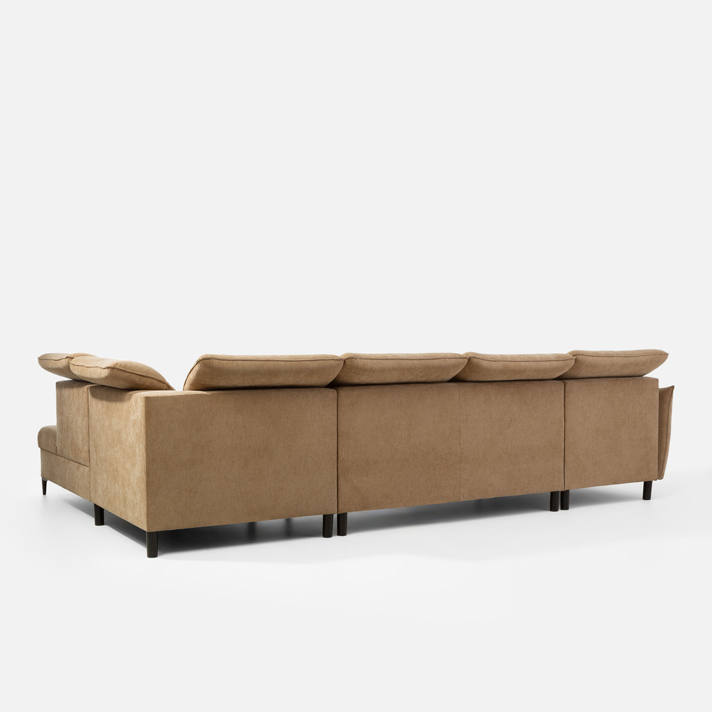 Světle hnědá rohová sedací souprava ve tvaru U GLOW levá