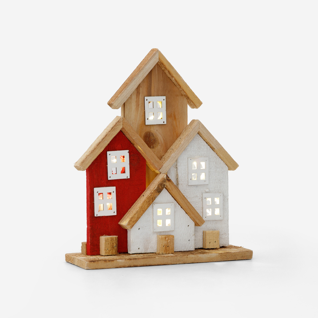 Dekorace LED dřevěné domky 27 cm