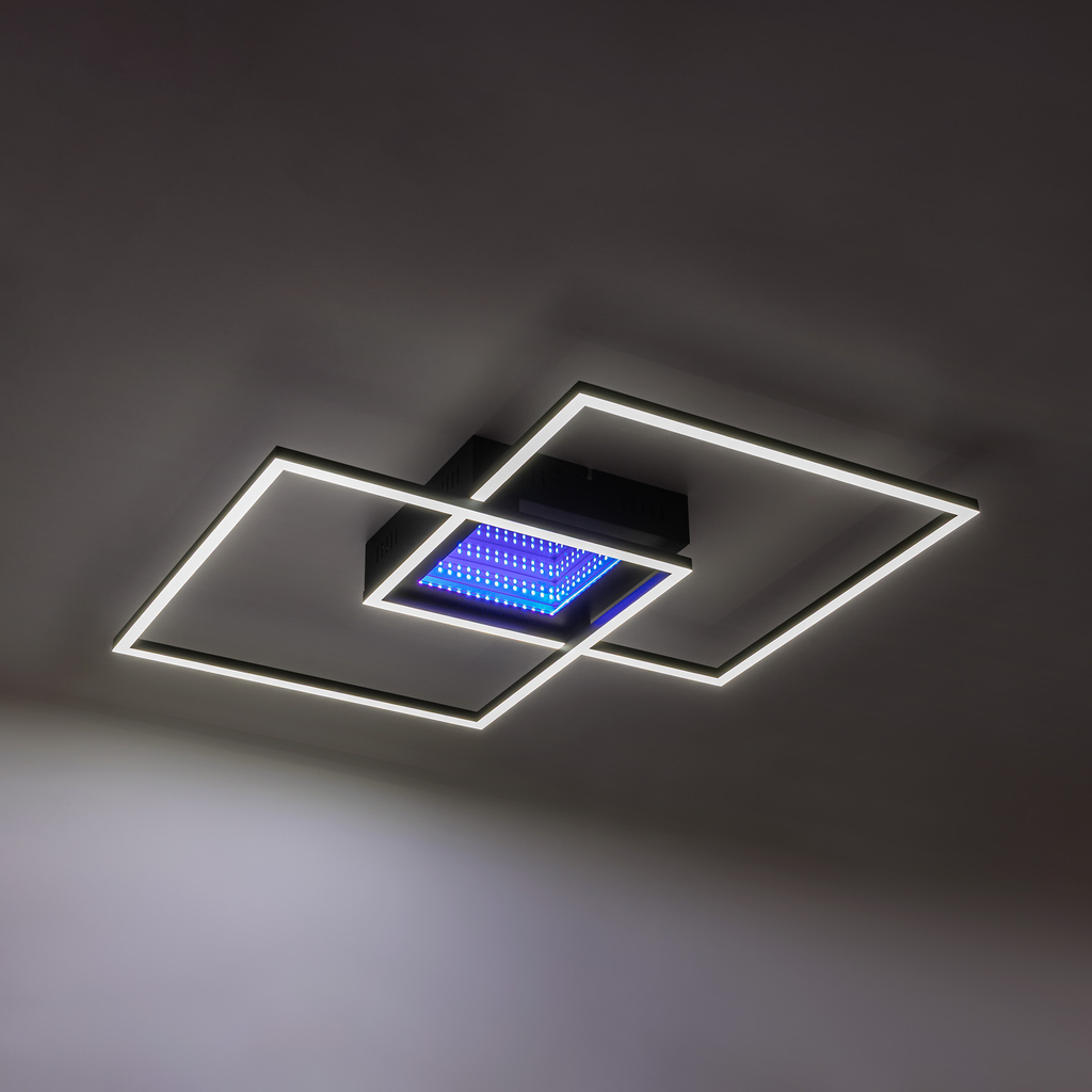Černé stropní svítidlo rám LED RGB LUMI s dálkovým ovládáním
