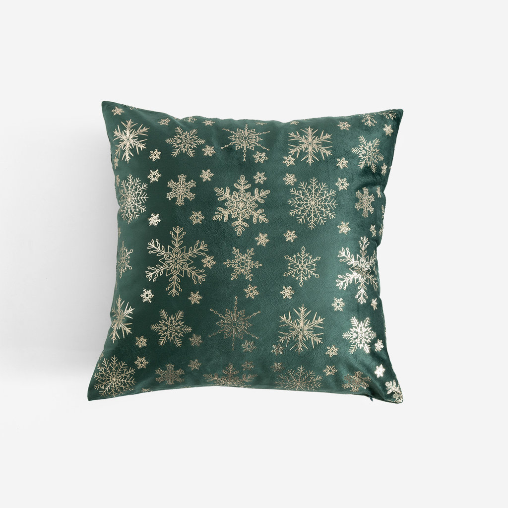 Dekorační polštář se sněhovými vločkami CELEBRI zelený 45x45 cm