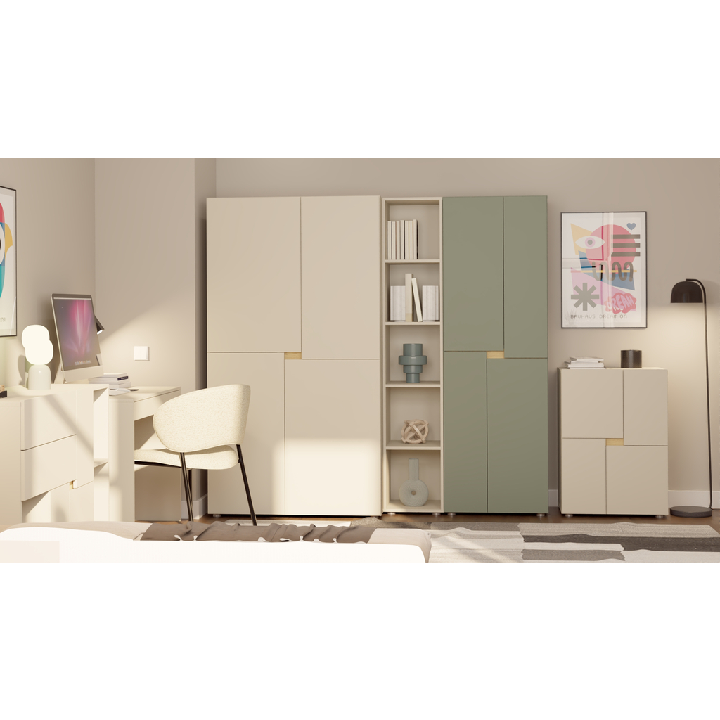 Čtyřdveřová šatní skříň LENS 100 cm kašmír/dub cremona