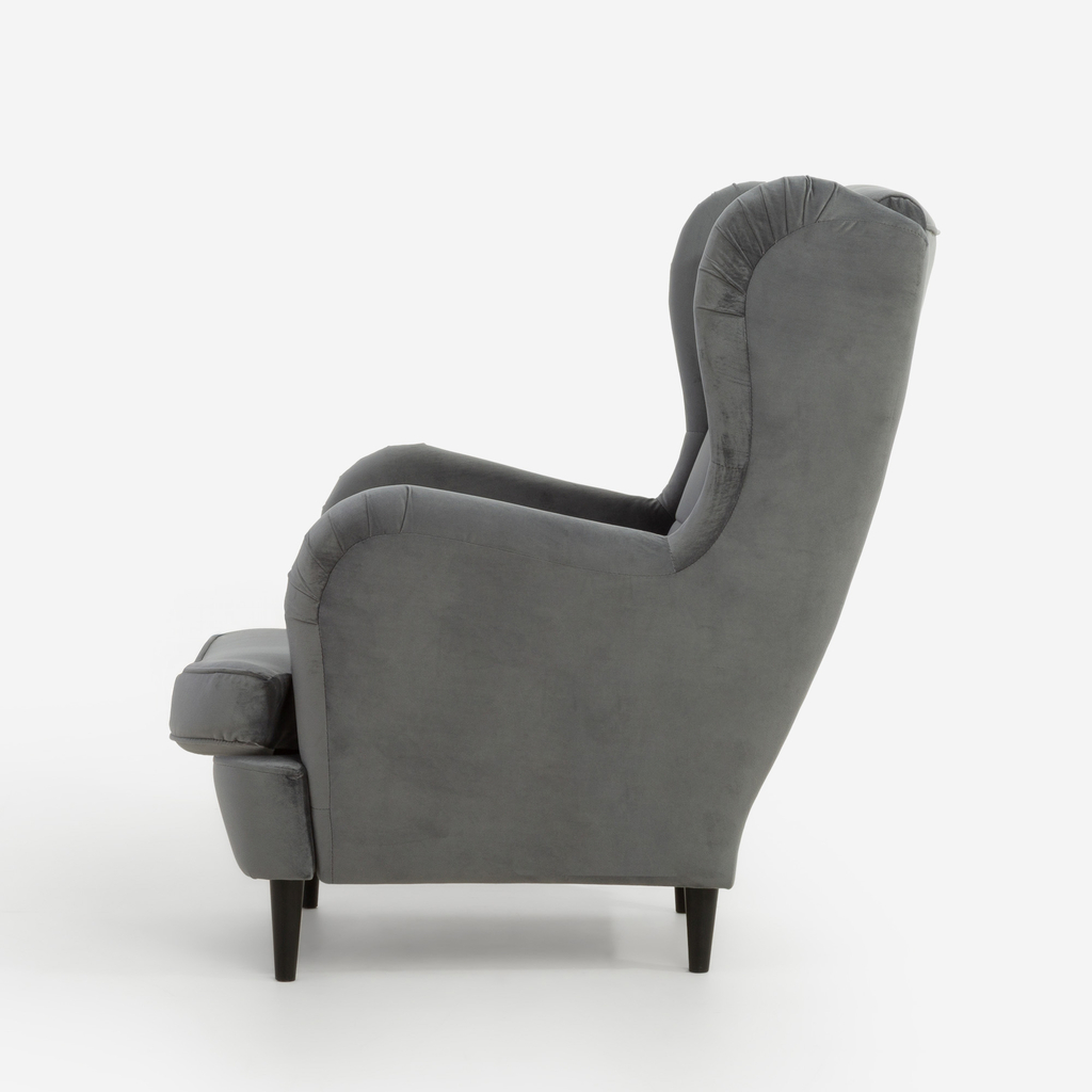 Velurové šedé křeslo ušák VITO