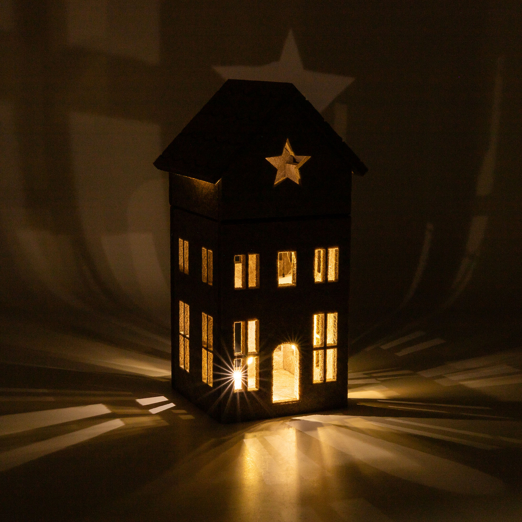 Dekorace filcový domek LED, béžový, 28 cm, MIX