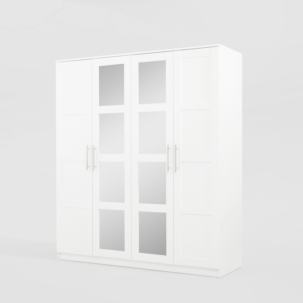 Bílá šatní skříň se zrcadlem FINLEY