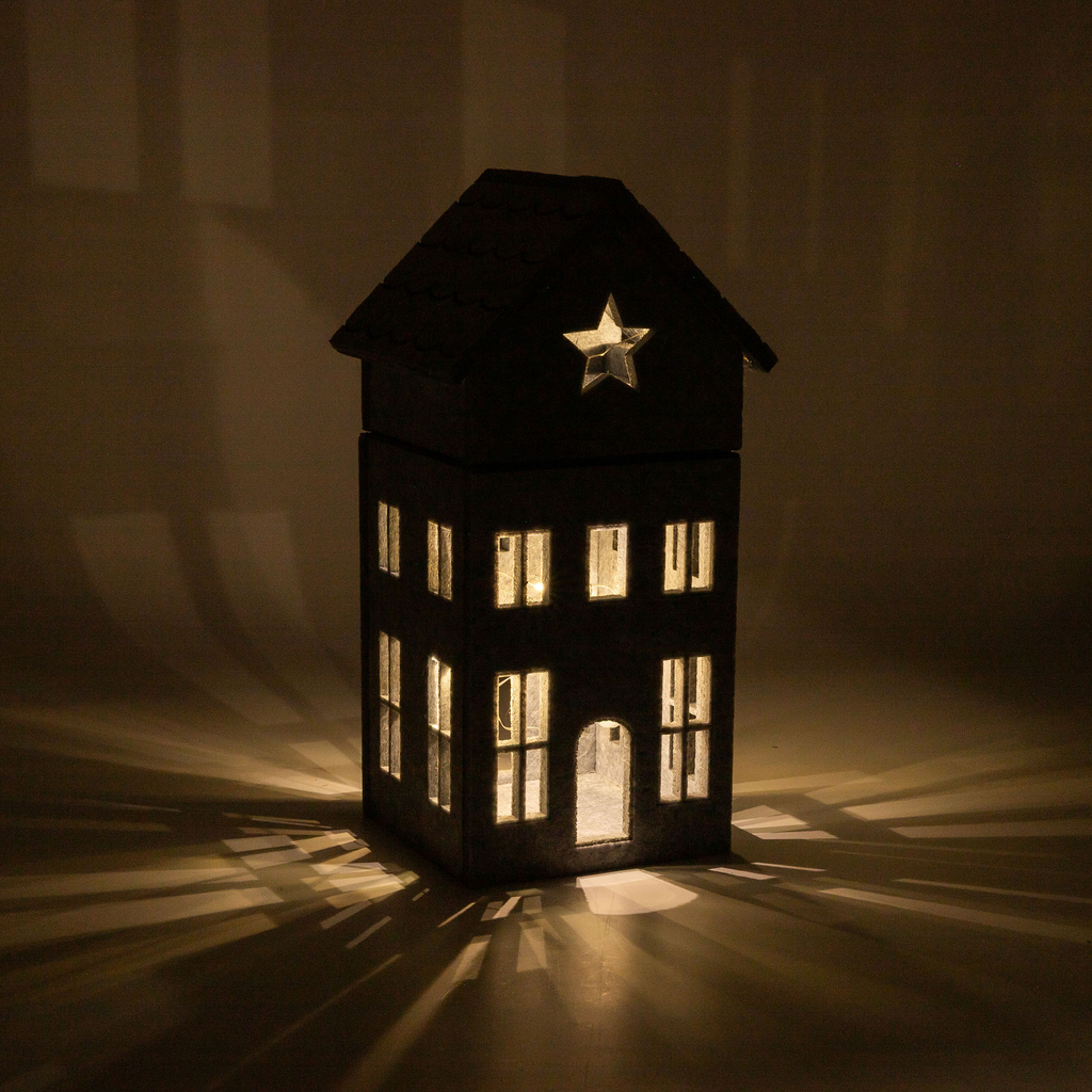 Dekorace filcový domek LED, šedý, 28 cm, MIX