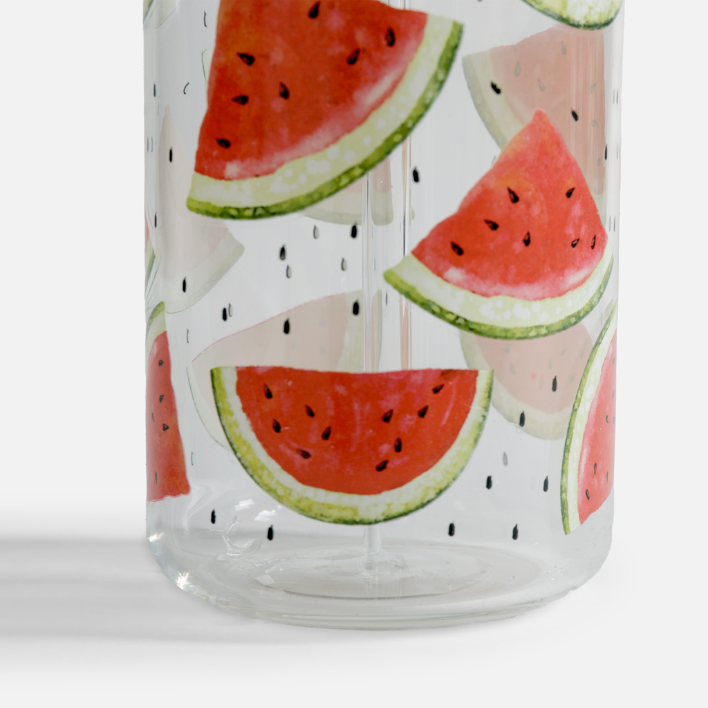 Sklenice s bambusovým víčkem a brčkem MELOUNY 500 ml