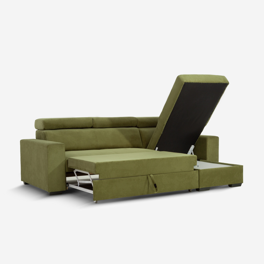 Rozkládací rohová sedací souprava olivově zelená MATRIX univerzální