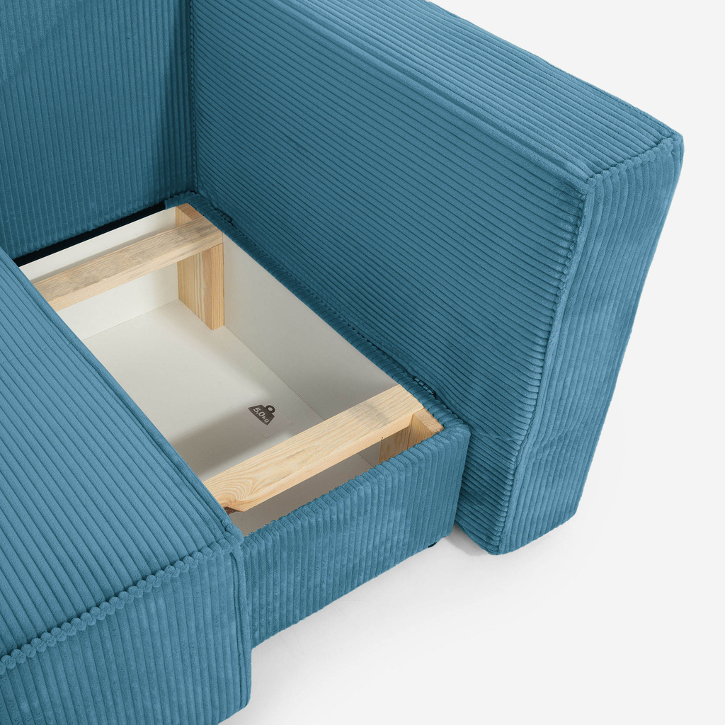 Manšestrová dvoumístná rozkládací pohovka tyrkysová LUSO pravá