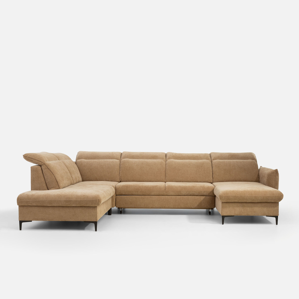 Světle hnědá rohová sedací souprava ve tvaru U GLOW pravá