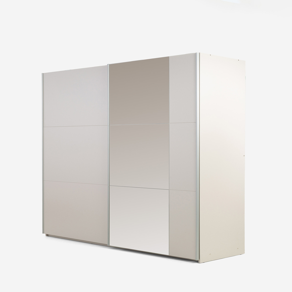 Šatní skříň s posuvnými dveřmi a zrcadlem BASTIA 2 kašmírová 250 cm