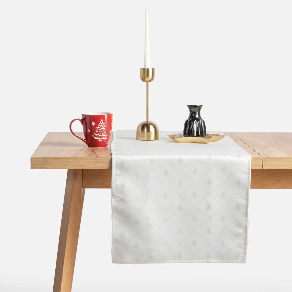 Běhoun glamour se vzorem vánočních stromečků ecru LUMINE 40x120 cm