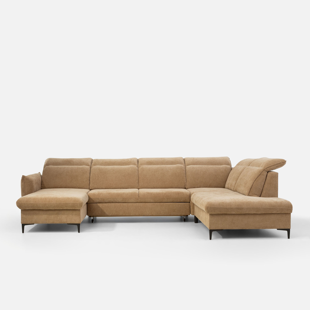 Světle hnědá rohová sedací souprava ve tvaru U GLOW levá