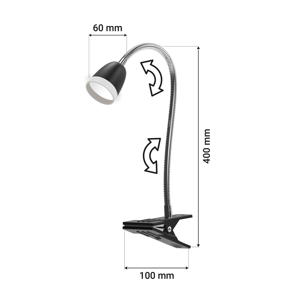 Černá stolní lampa LED s klipem ORO LARUS