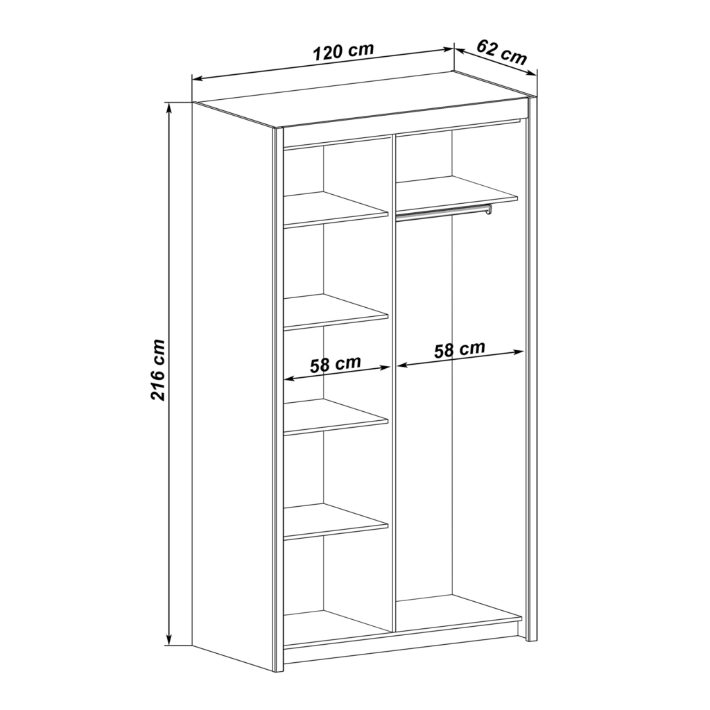 Skříň s posuvnými dveřmi se zrcadlem dub sonoma INOVA 120 cm