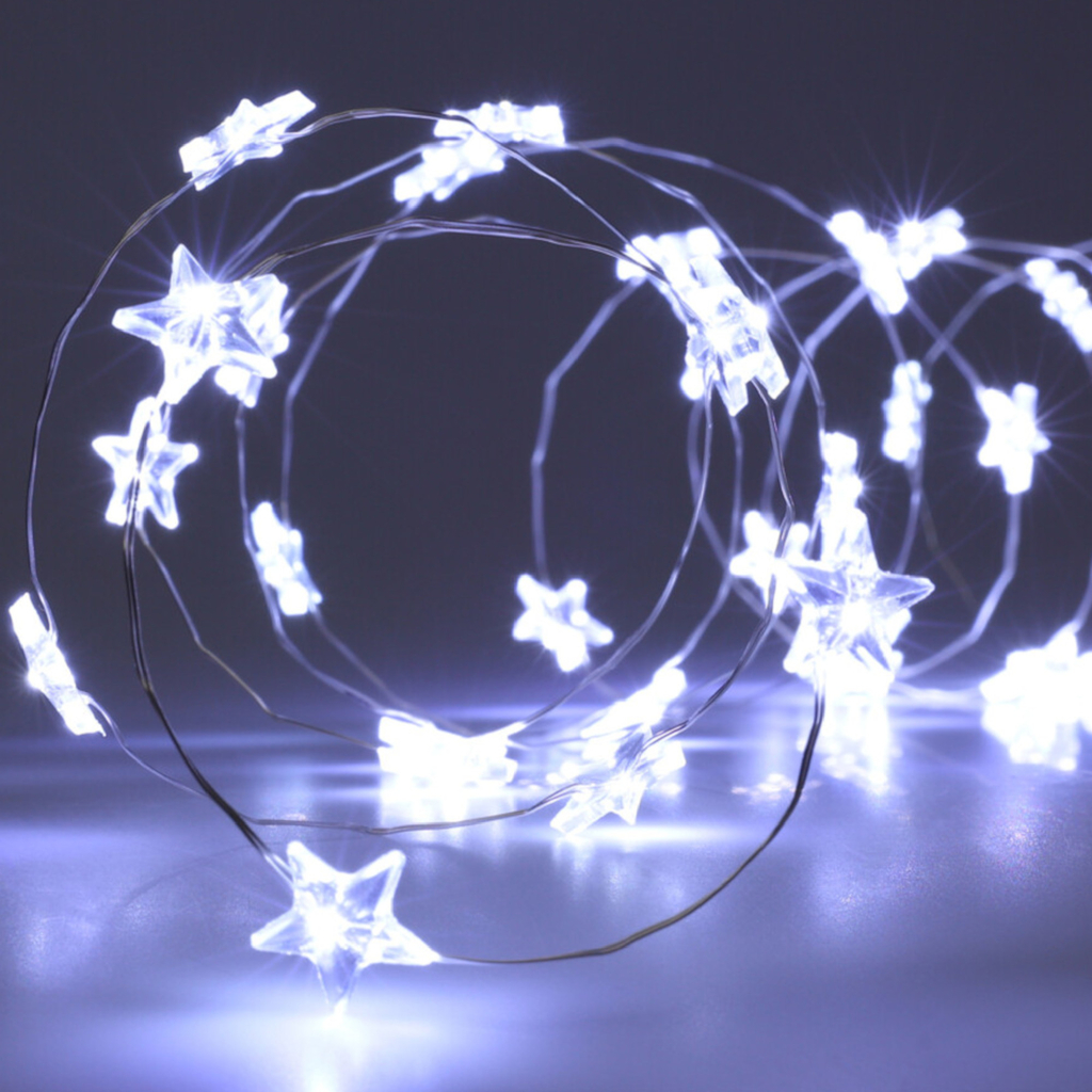 LED OSVĚTLENÍ VÁNOČNÍHO STROMKU HVĚZDY 40 ks, bílé světlo, 2 m