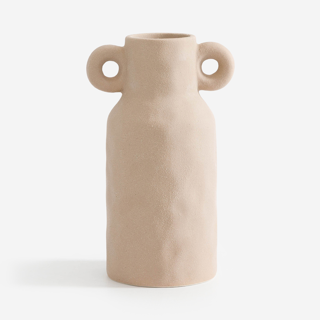 Keramická béžová váza s uchy 22 cm